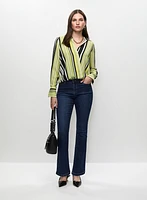 Striped Wrap-Style Blouse & Flare Leg Jeans