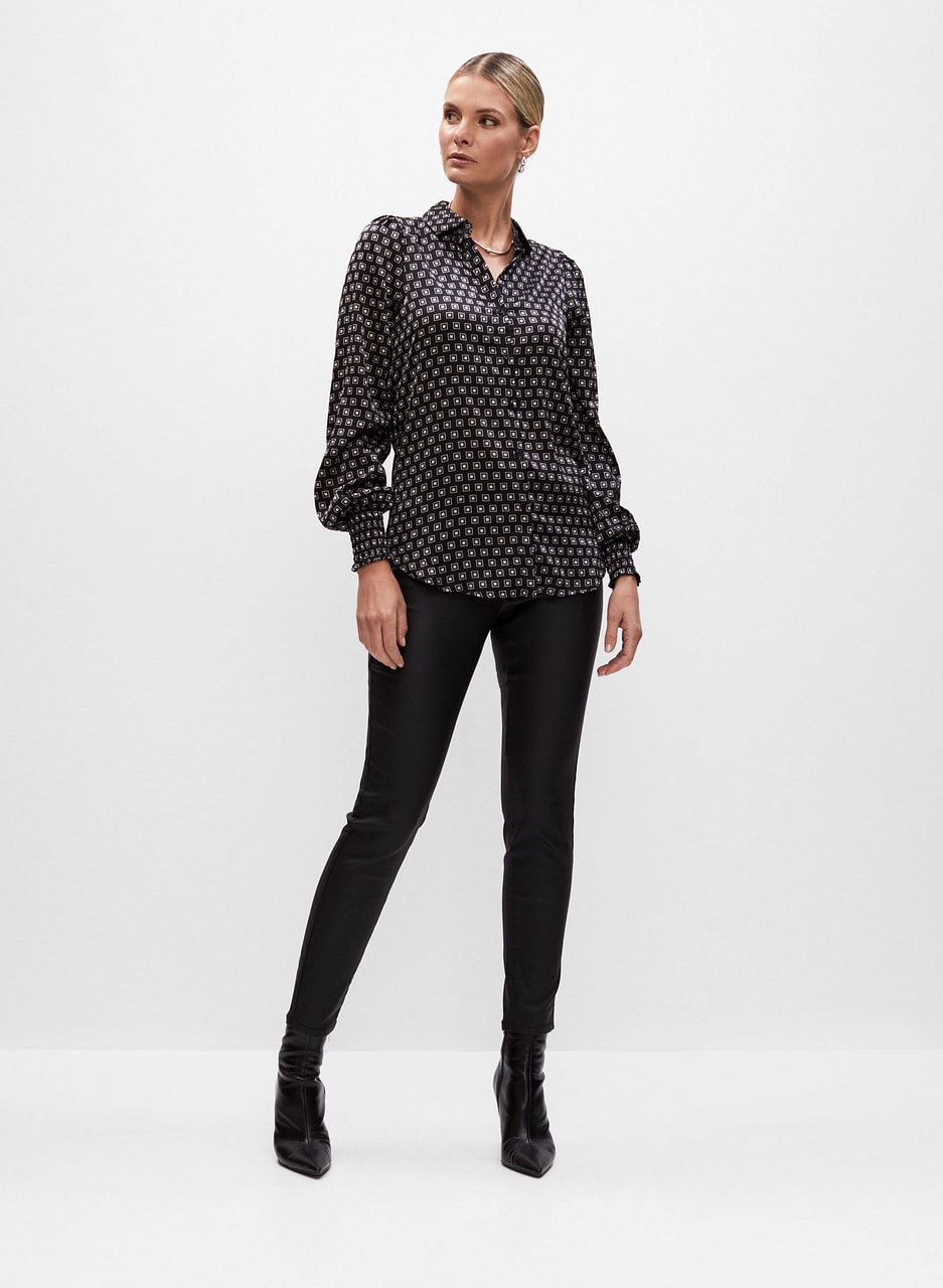 Geometric Print Satin Blouse