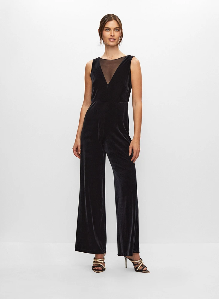 Velvet Mesh Detail Jumpsuit