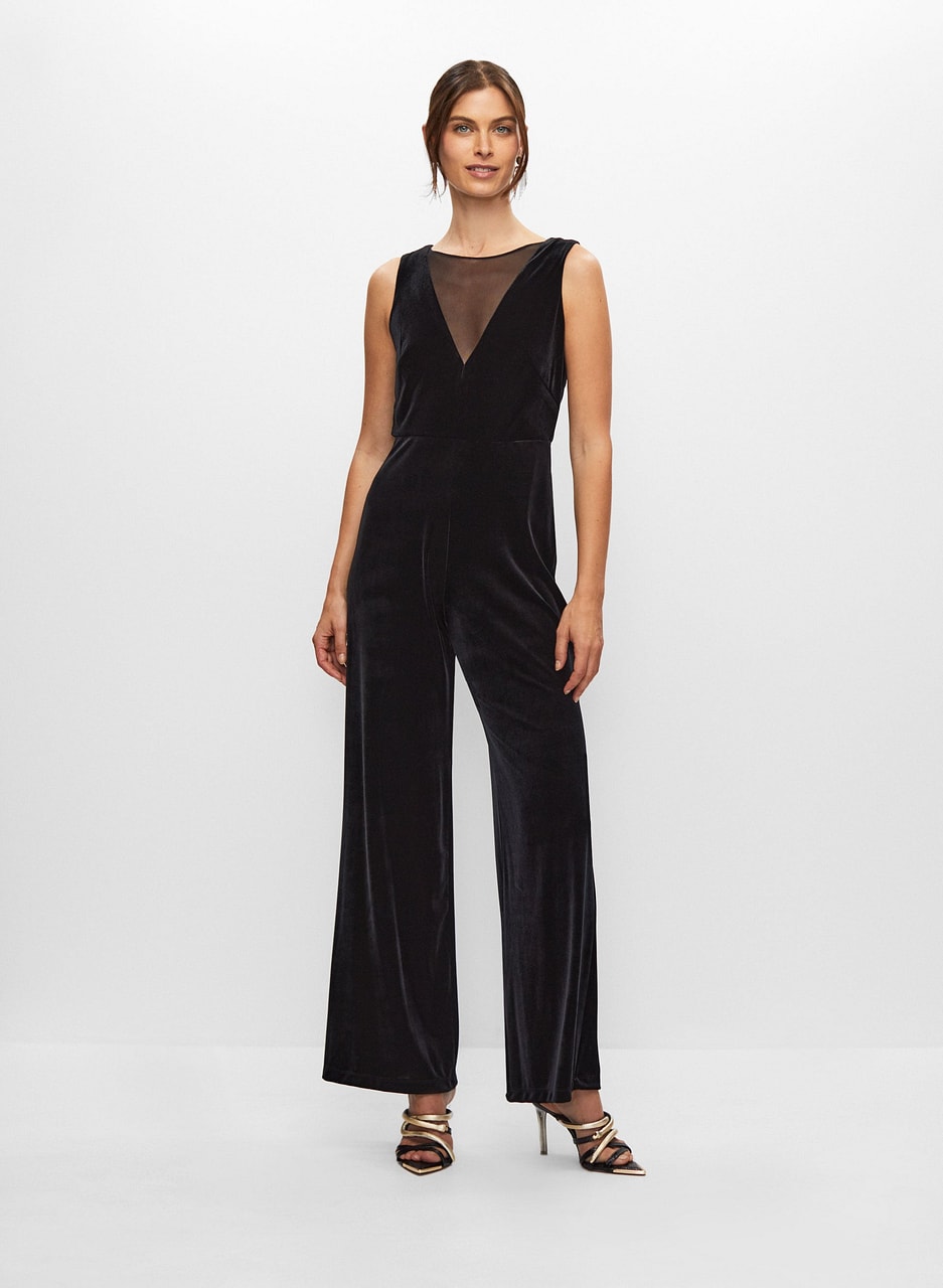 Velvet Mesh Detail Jumpsuit