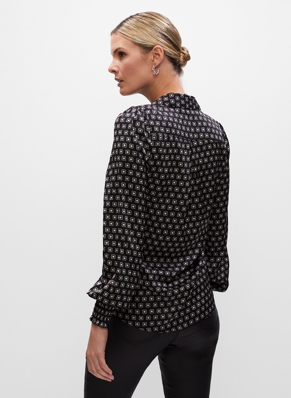 Geometric Print Satin Blouse