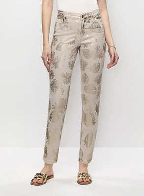 Foil Leaf Print 7/8 Jeans