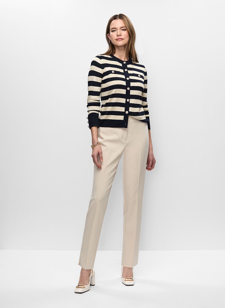 Striped Cardigan & Slim Leg Pants