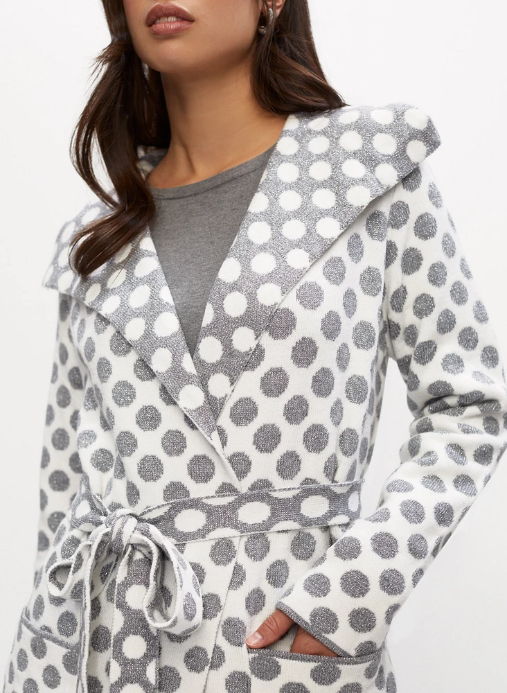 Belted Polka Dot Motif Cardigan