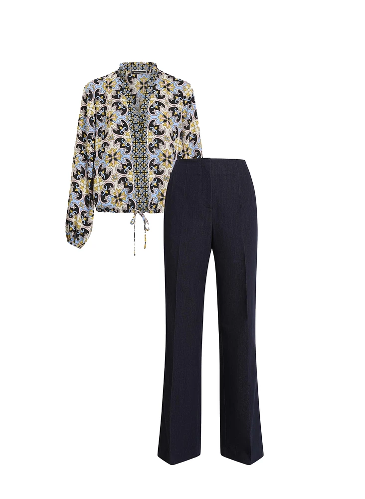 Paisley Blouse & Denim Pants