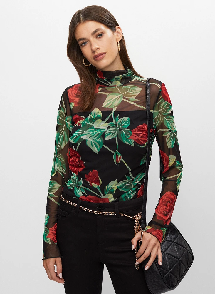 Semi-Sheer Floral Motif Top