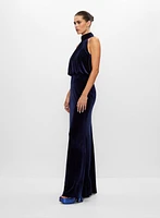 Halter Neck Velvet Dress