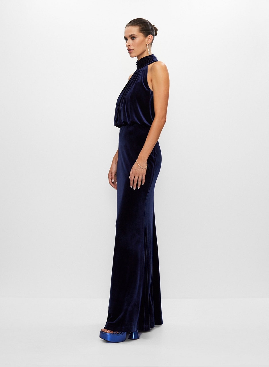 Halter Neck Velvet Dress