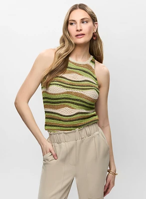 Striped Sleeveless Open-Knit Top