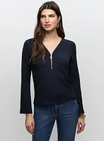 V-Neck Zip Detail Top