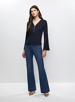 Zip Neck Top & Flare Leg Jeans