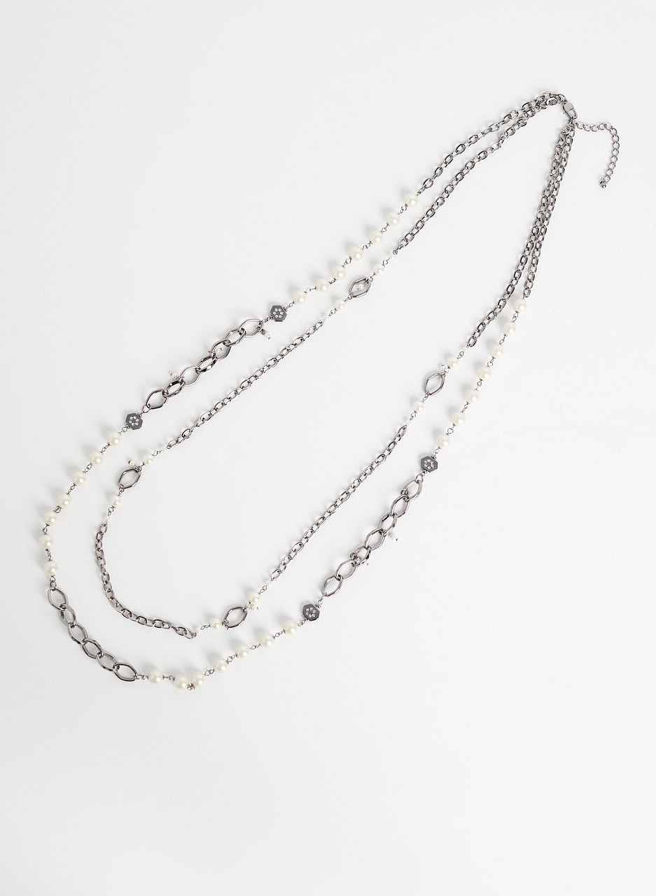 Two Row Pearl Chain Necklace