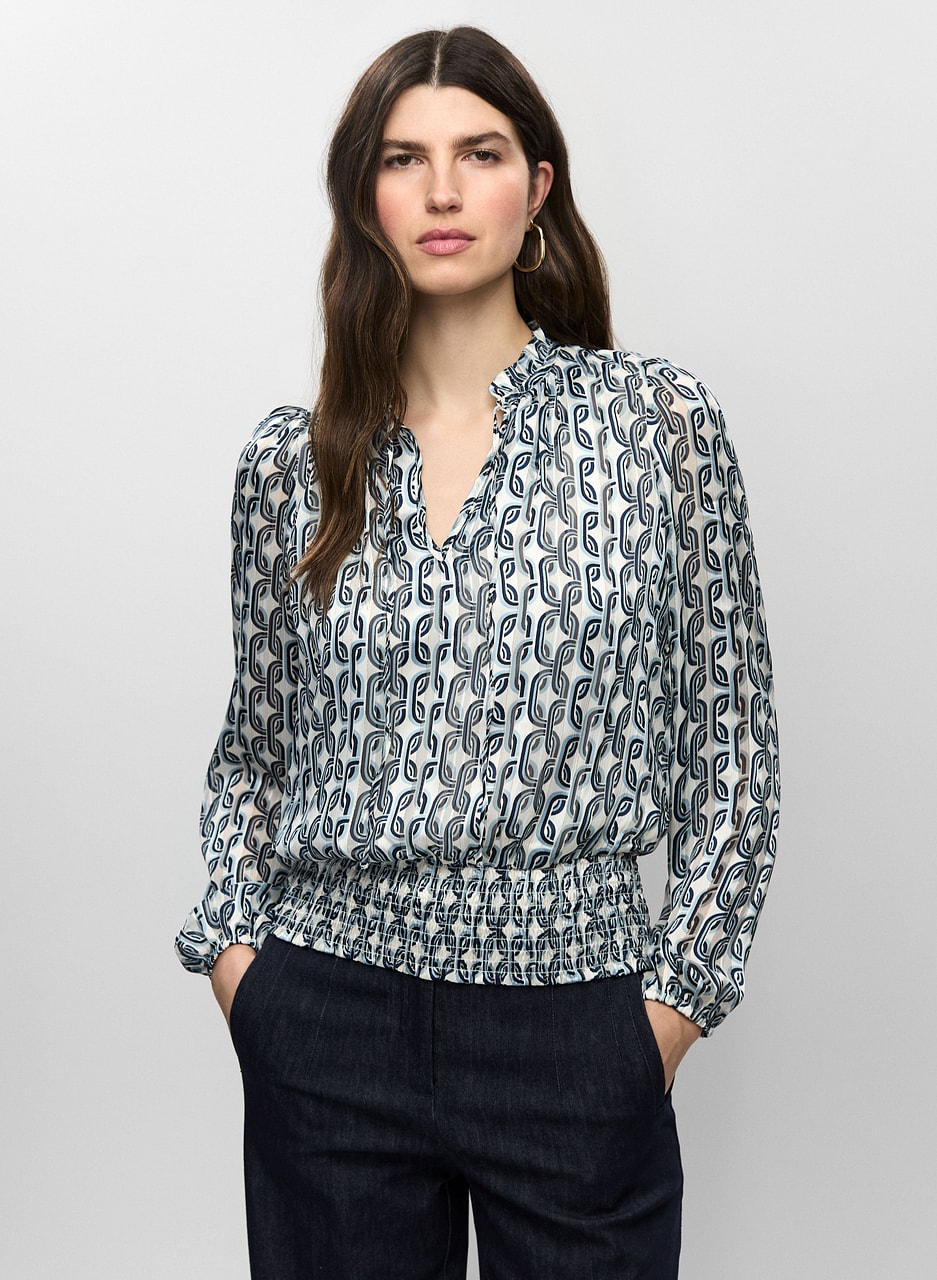 Chain Print Split Neck Blouse