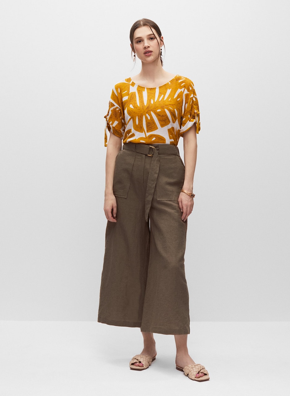 Wide Leg Linen Culotte Pants