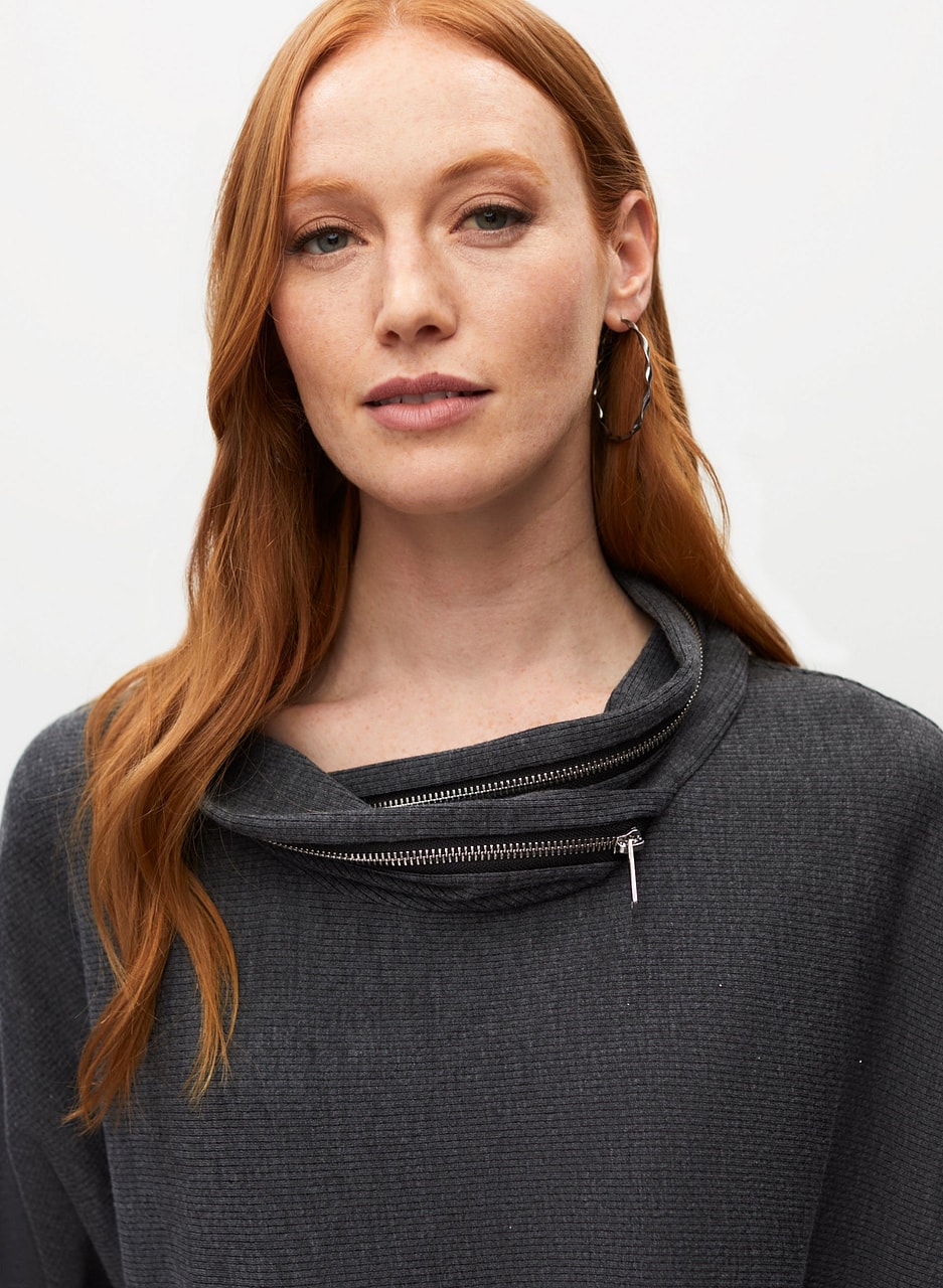 Zip Detail Funnel Neck Top