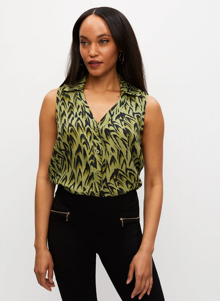 Feather Print Sleeveless Blouse