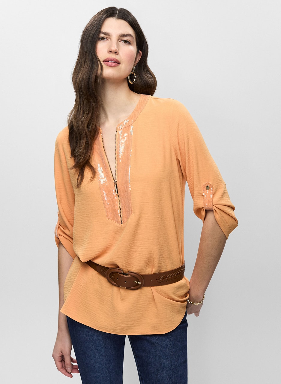 Crinkle Effect V-Neck Tunic