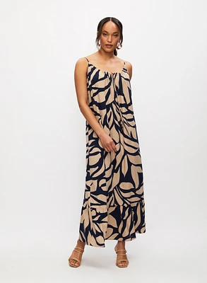 Tonal Leaf Print Maxi Dress