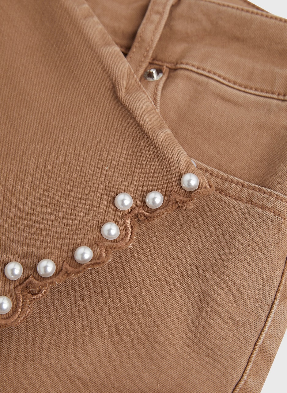 Pearl Detail Slim Leg Pants