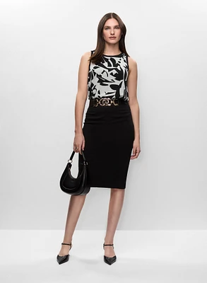 Abstract Print Sleeveless Blouse & Pencil Skirt