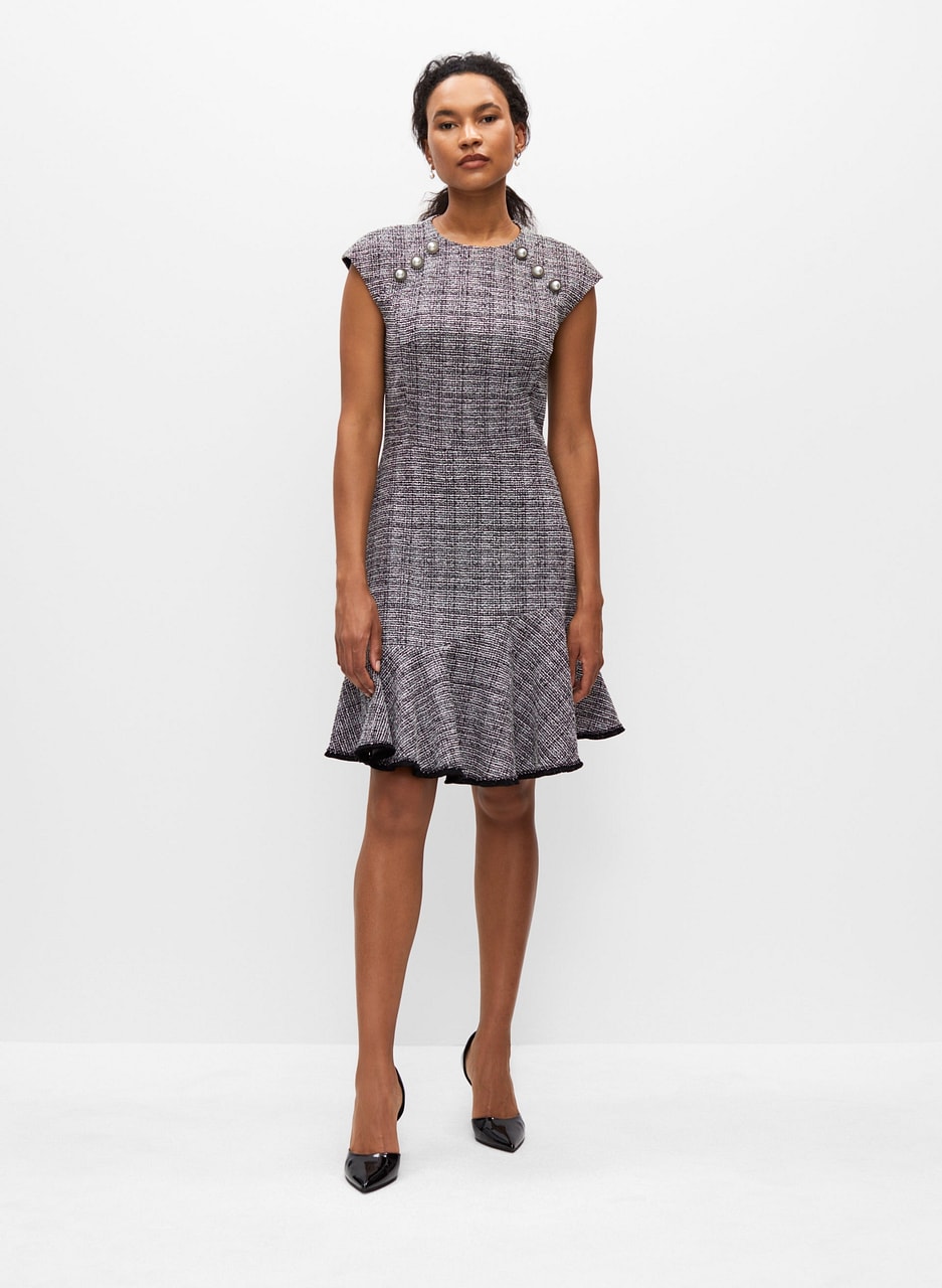 Pearl Detail Boucle Dress