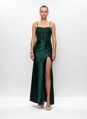 Embroidered Satin Gown