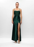 Embroidered Satin Gown