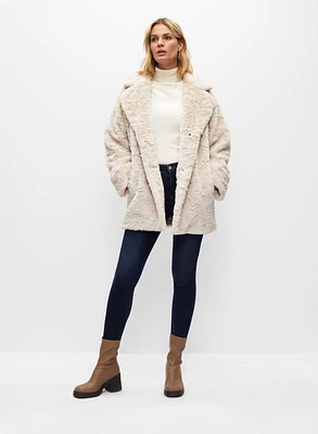 Faux Fur Notch Collar Coat