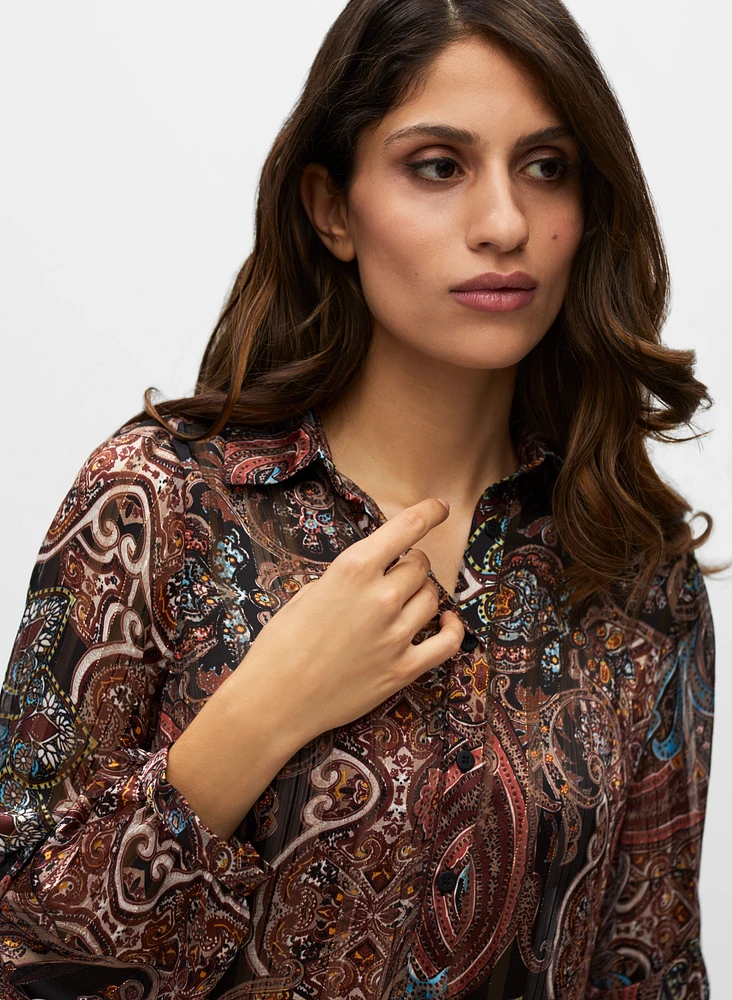 Paisley Print Asymmetric Button-Up Tunic