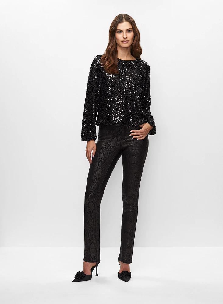 Snakeskin Print Coated Jeans