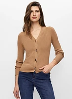 Gold Button Rib Knit Cardigan