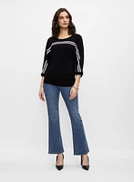 Contrast Stripe 3/4 Sleeve Top