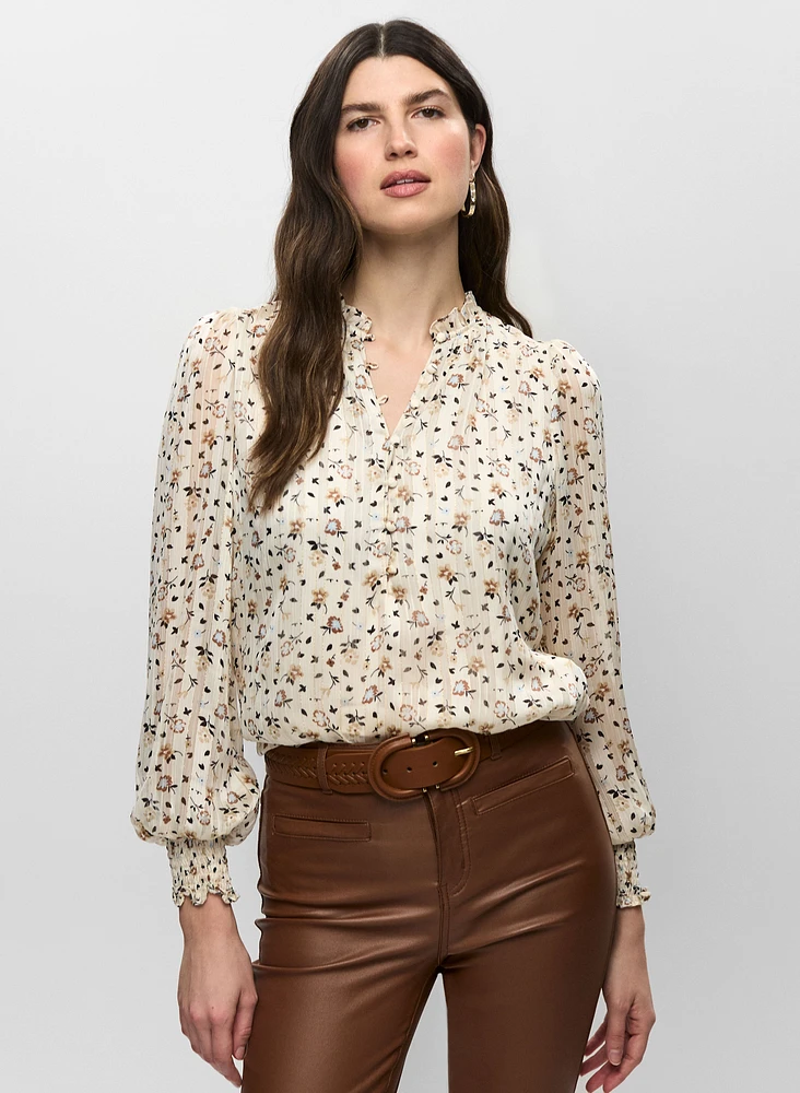 Split Neck Floral Print Blouse