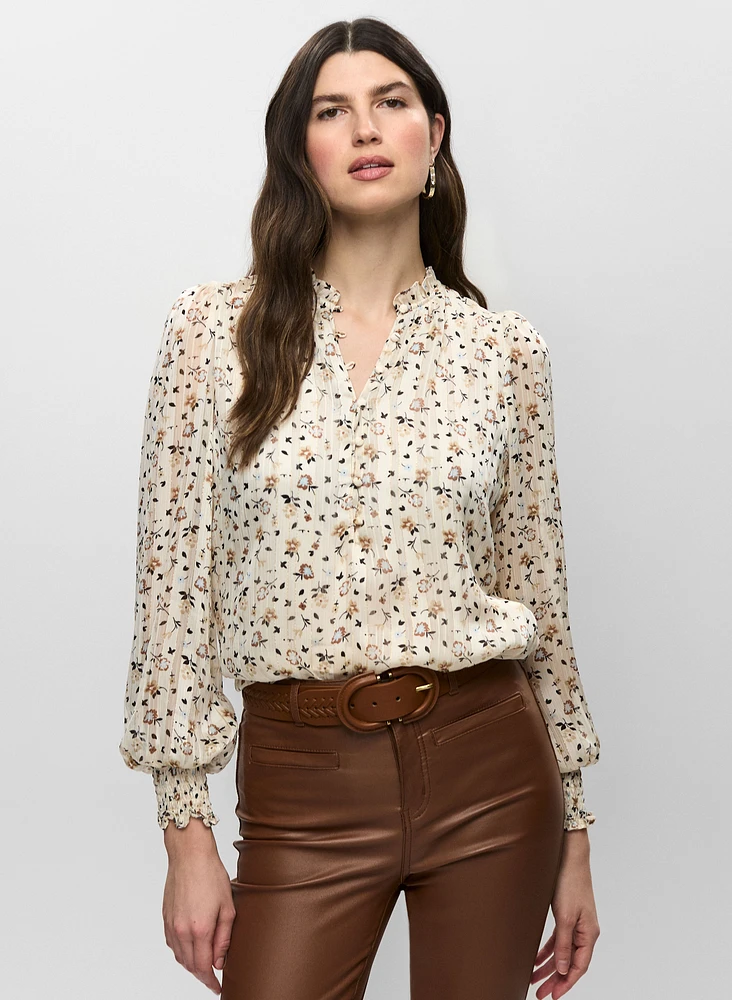 Split Neck Floral Print Blouse