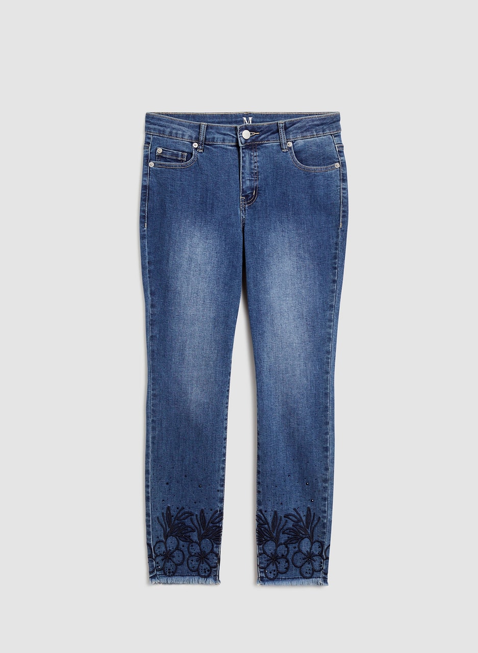 Embroidered Hem Slim Leg Jeans