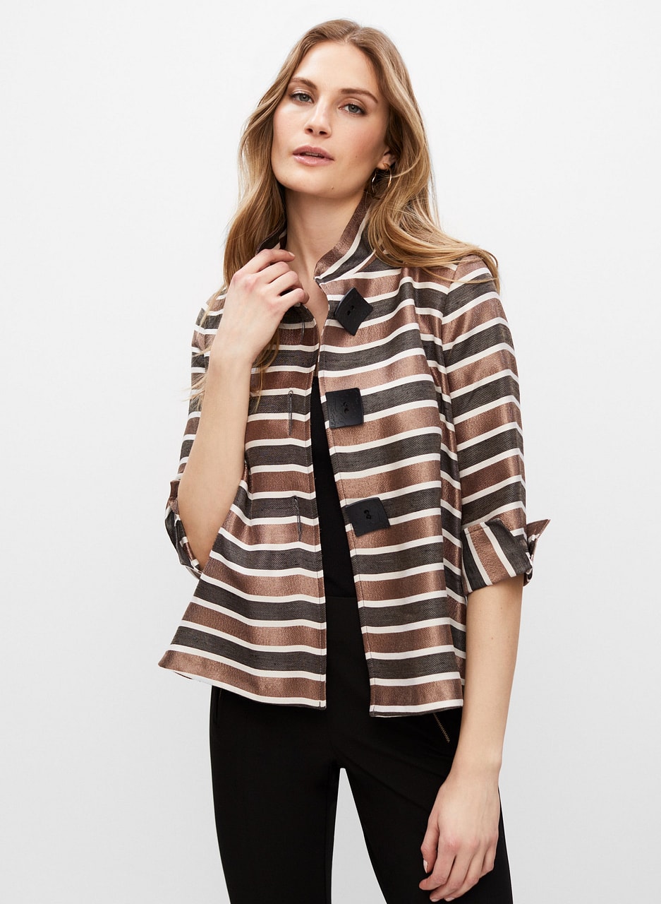 Joseph Ribkoff - Stripe Print Square Button Top