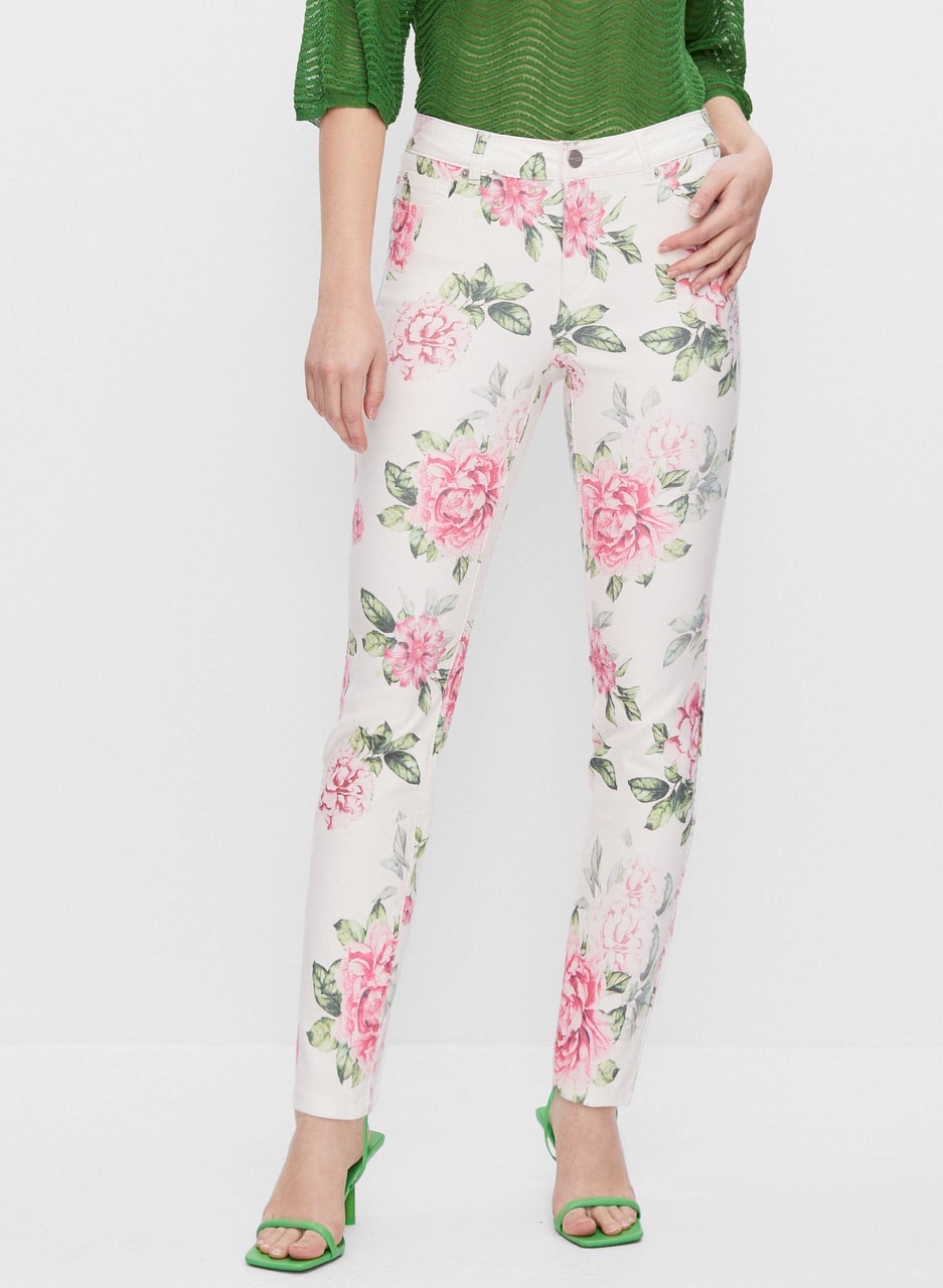 Floral Motif Slim Leg Jeans