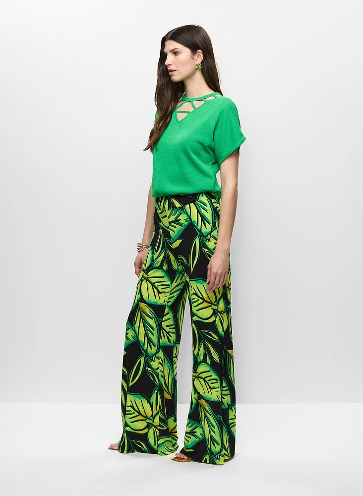 Joseph Ribkoff - Wide Leg Leaf Print Pants