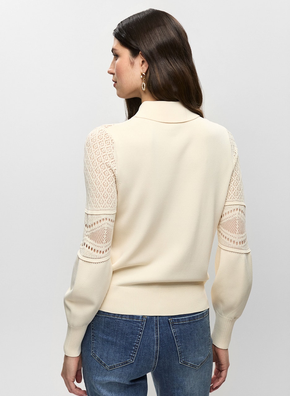 Pointelle Knit Polo Cardigan