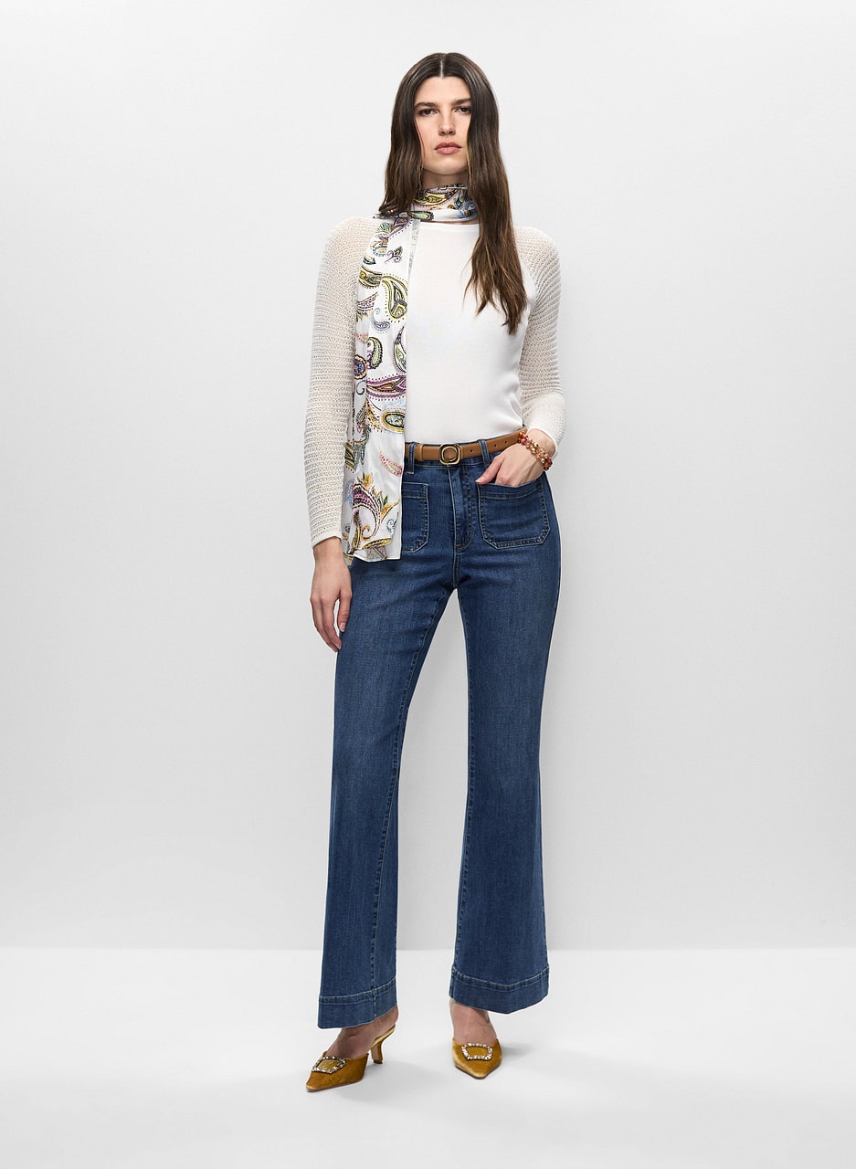 Open Stitch Sweater & Flare Leg Jeans