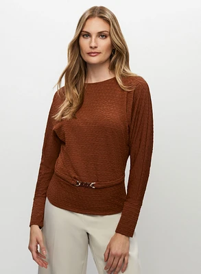 Textured Knit Belted Top