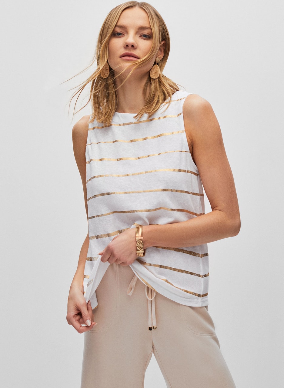 Metallic Stripe Linen Tank Top