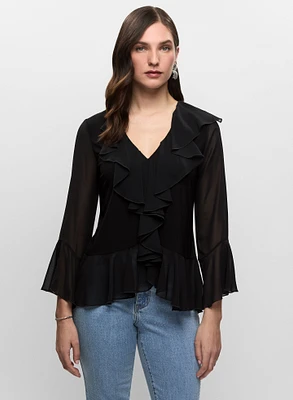 Ruffle Detail Long Sleeve Top