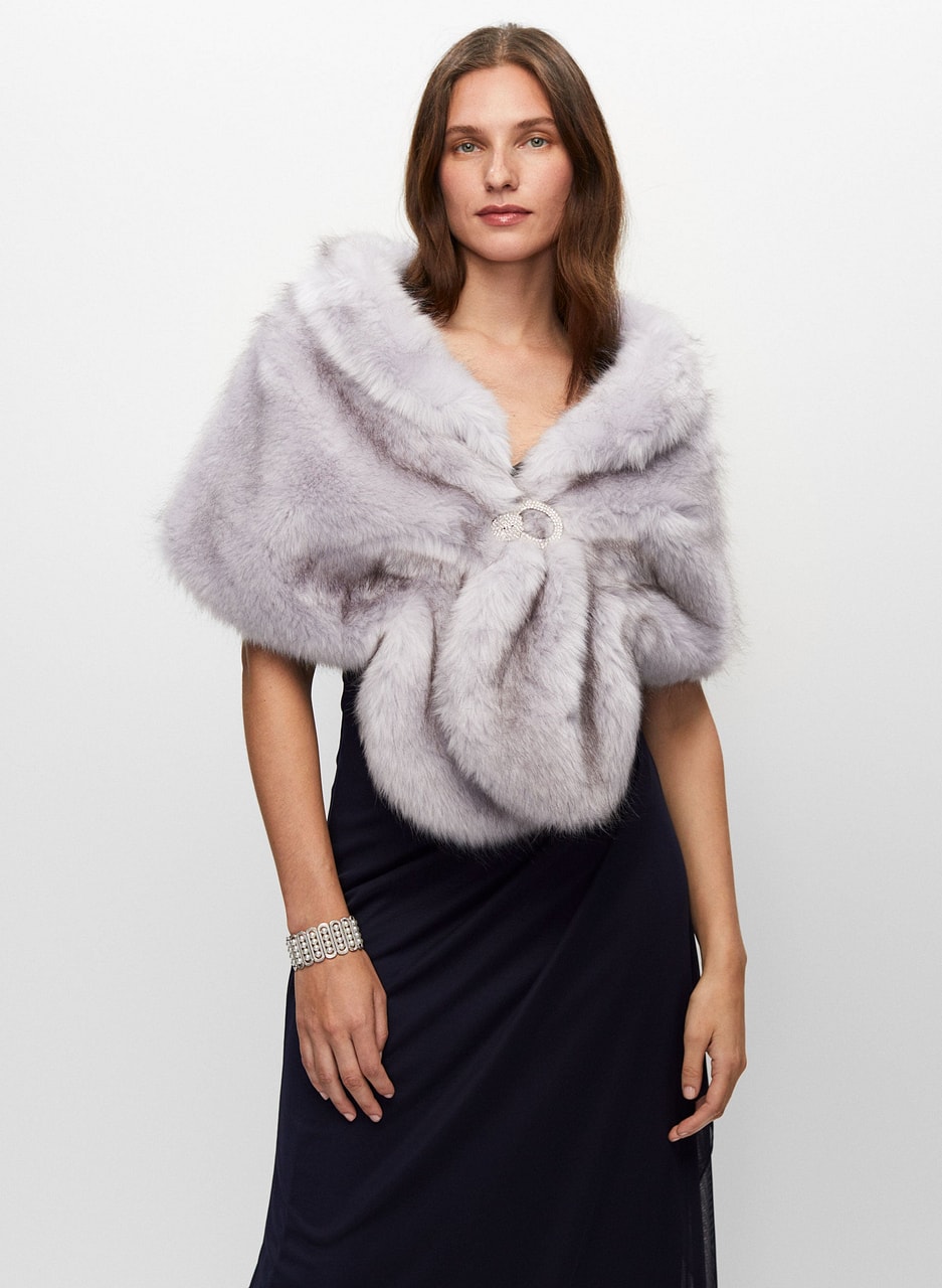 Rhinestone Clip Faux Fur Stole