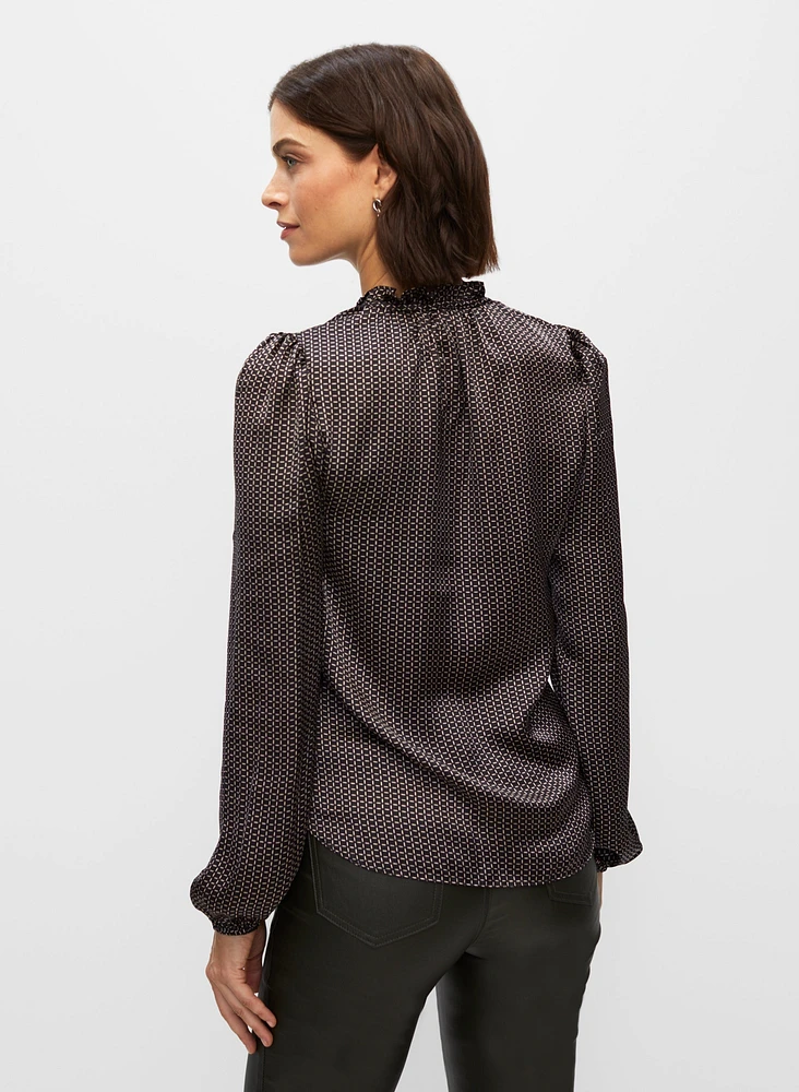 Geometric Print Satin Blouse