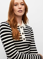 Striped Jewel Button Polo Sweater