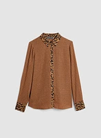 Button-Down Geometric Print Blouse