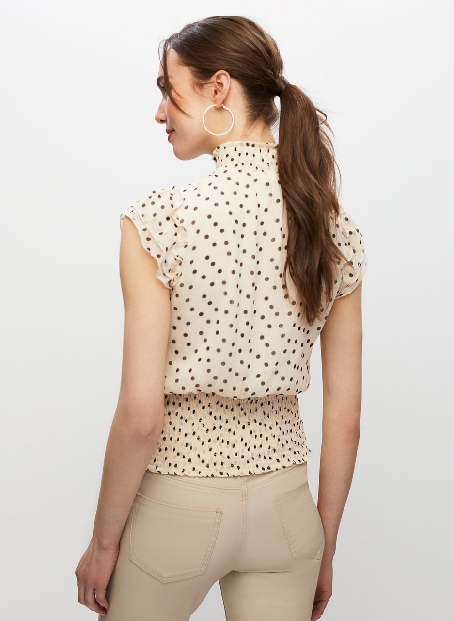 Polka Dot Motif Smocked Blouse