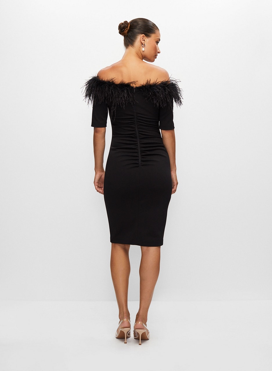 Off-the-Shoulder Feather Dress