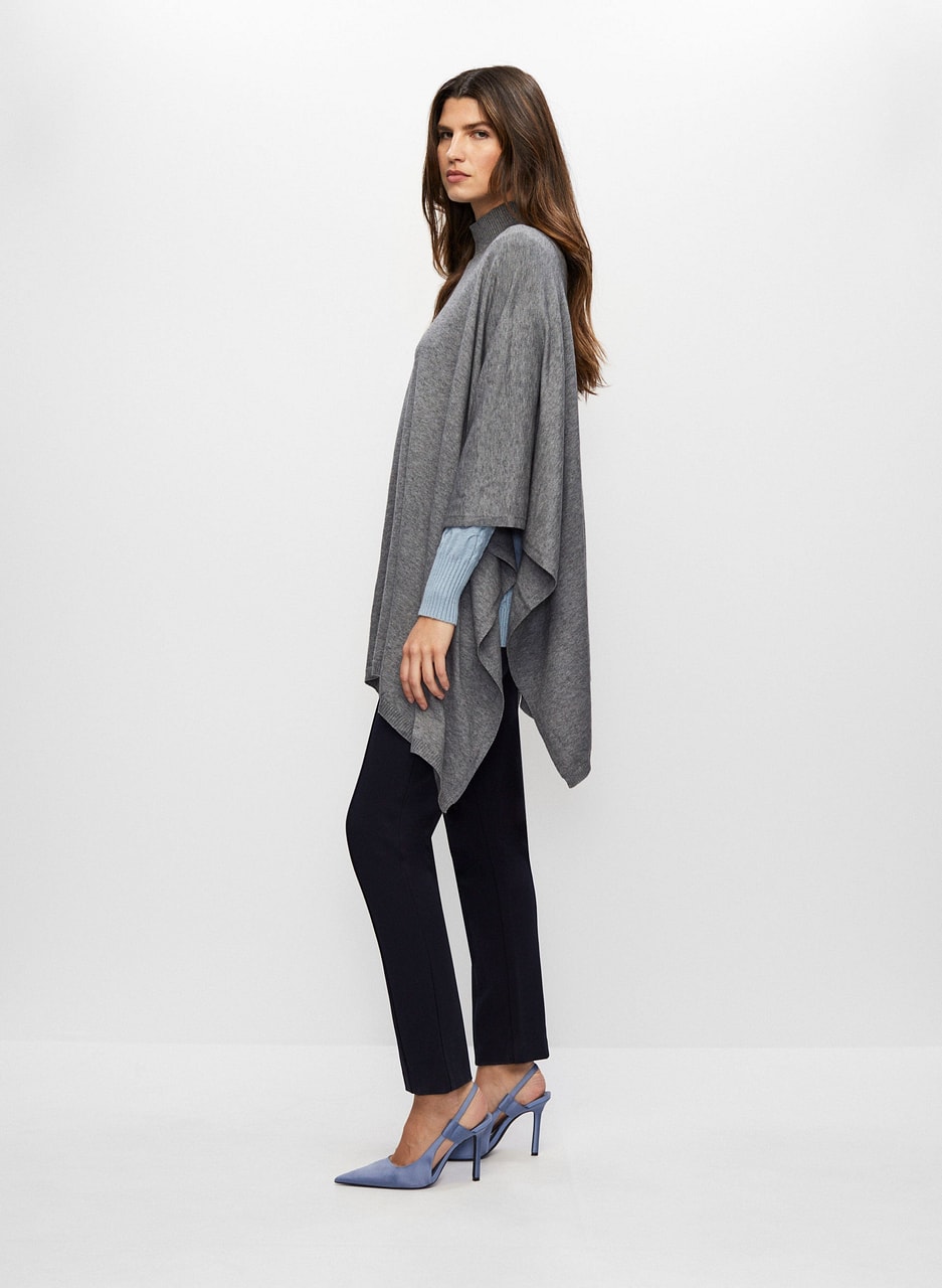 Asymmetrical Mock Neck Poncho